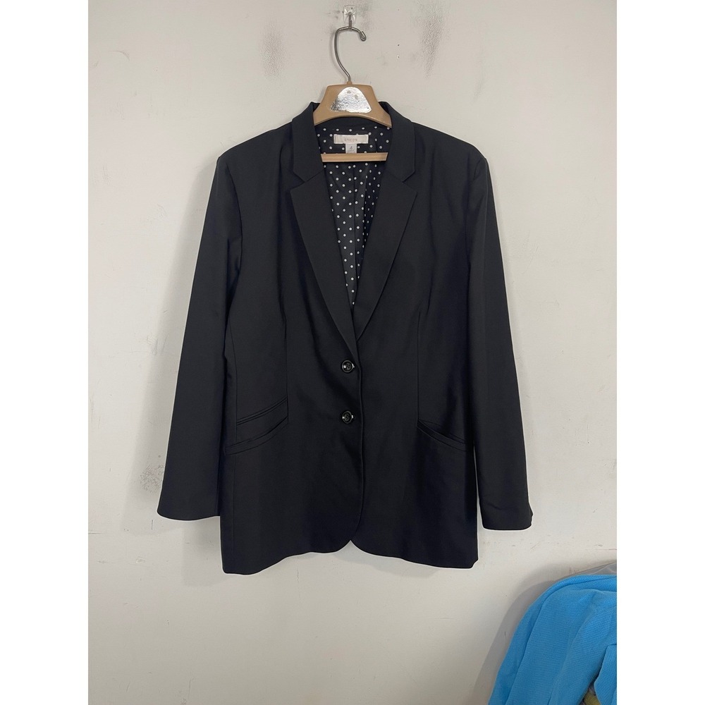 Chico's Black Two Button Blazer Polka‎ Dot Lining Cotton Blend Size 4 XL Womens